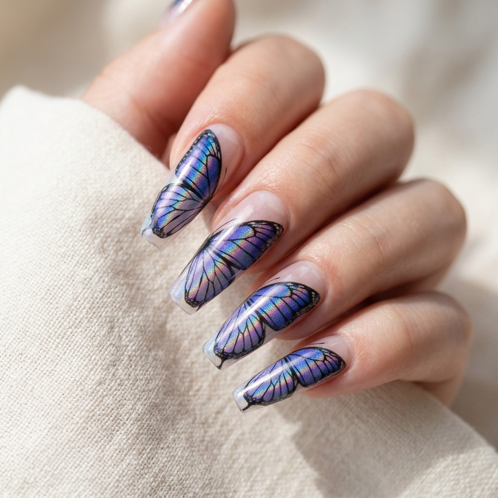 Coffin Nails Ideas: 27 Stunning Designs to Inspire Your Next Look 20 Butterfly Coffin Nails Ideas