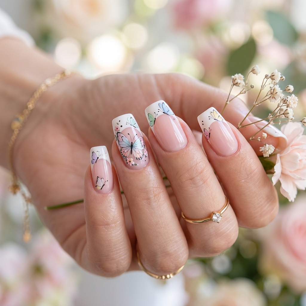 Save These French Tip Nails Ideas Before Your Next Salon Appointment 21 Butterfly French Tip