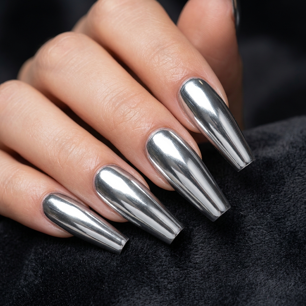 Coffin Nails Ideas: 27 Stunning Designs to Inspire Your Next Look 15 Chrome Coffin Nails Ideas