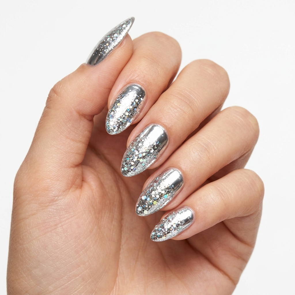 Chrome Nails: 27 Stunning Ideas to Inspire Your Next Manicure 19 Chrome Nails with Glitter