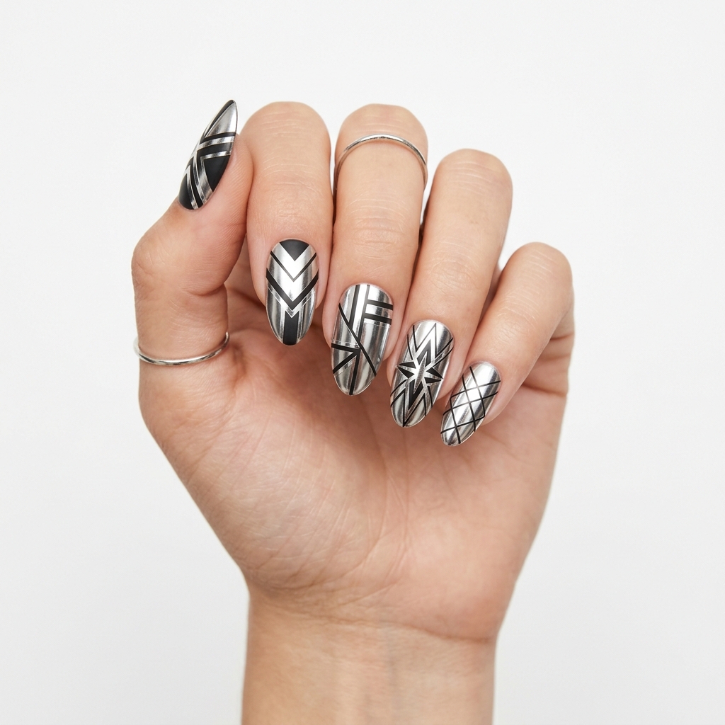 Chrome Nails: 27 Stunning Ideas to Inspire Your Next Manicure 28 Chrome Nails with Nail Tape Designs