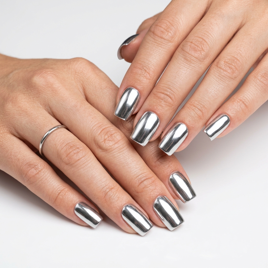 Chrome Square Nails