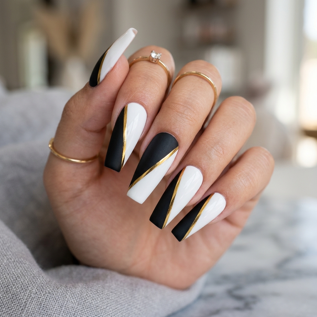 Coffin Nails Ideas: 27 Stunning Designs to Inspire Your Next Look 19 Geometric Coffin Nails Ideas