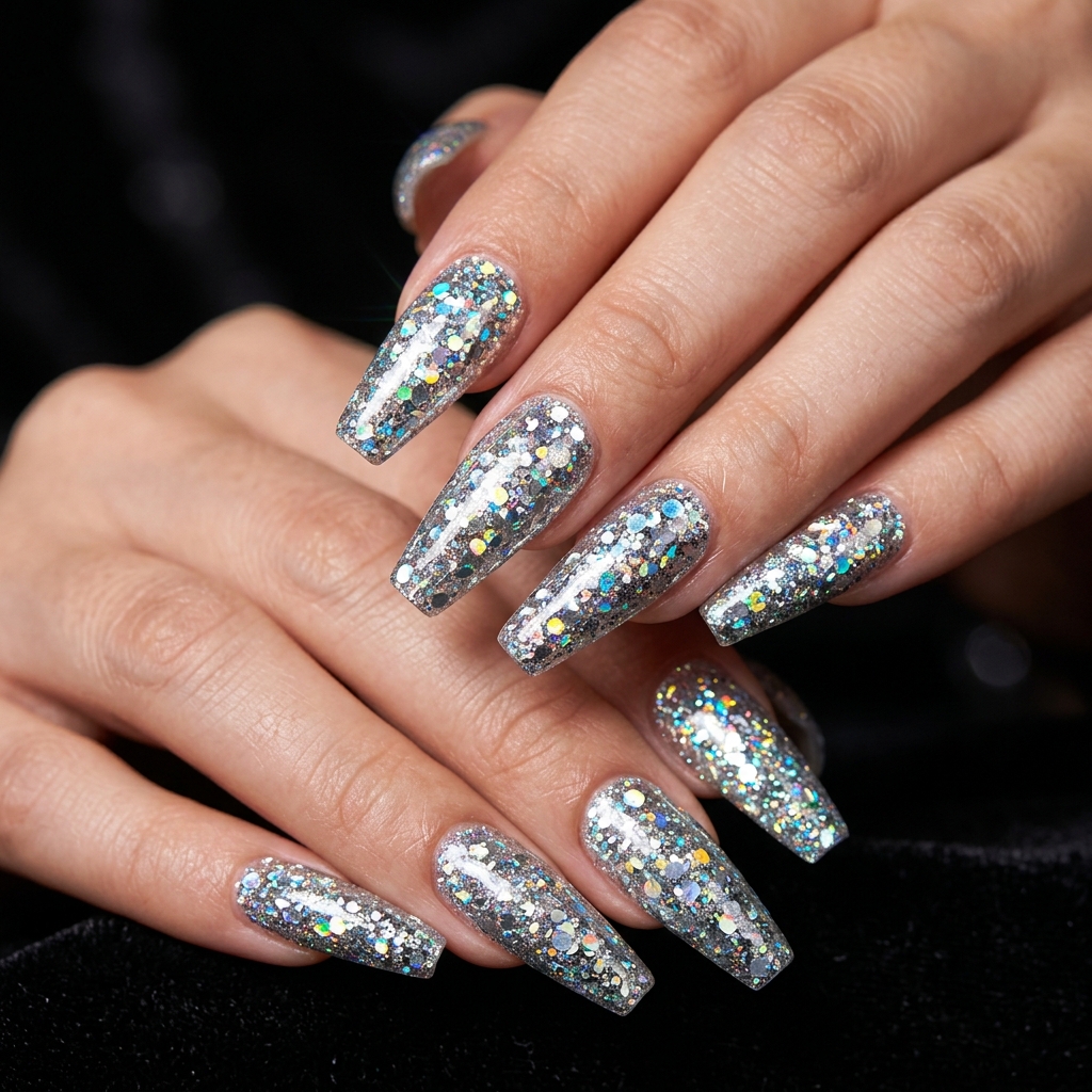 Coffin Nails Ideas: 27 Stunning Designs to Inspire Your Next Look 7 Glitter Coffin Nails Ideas