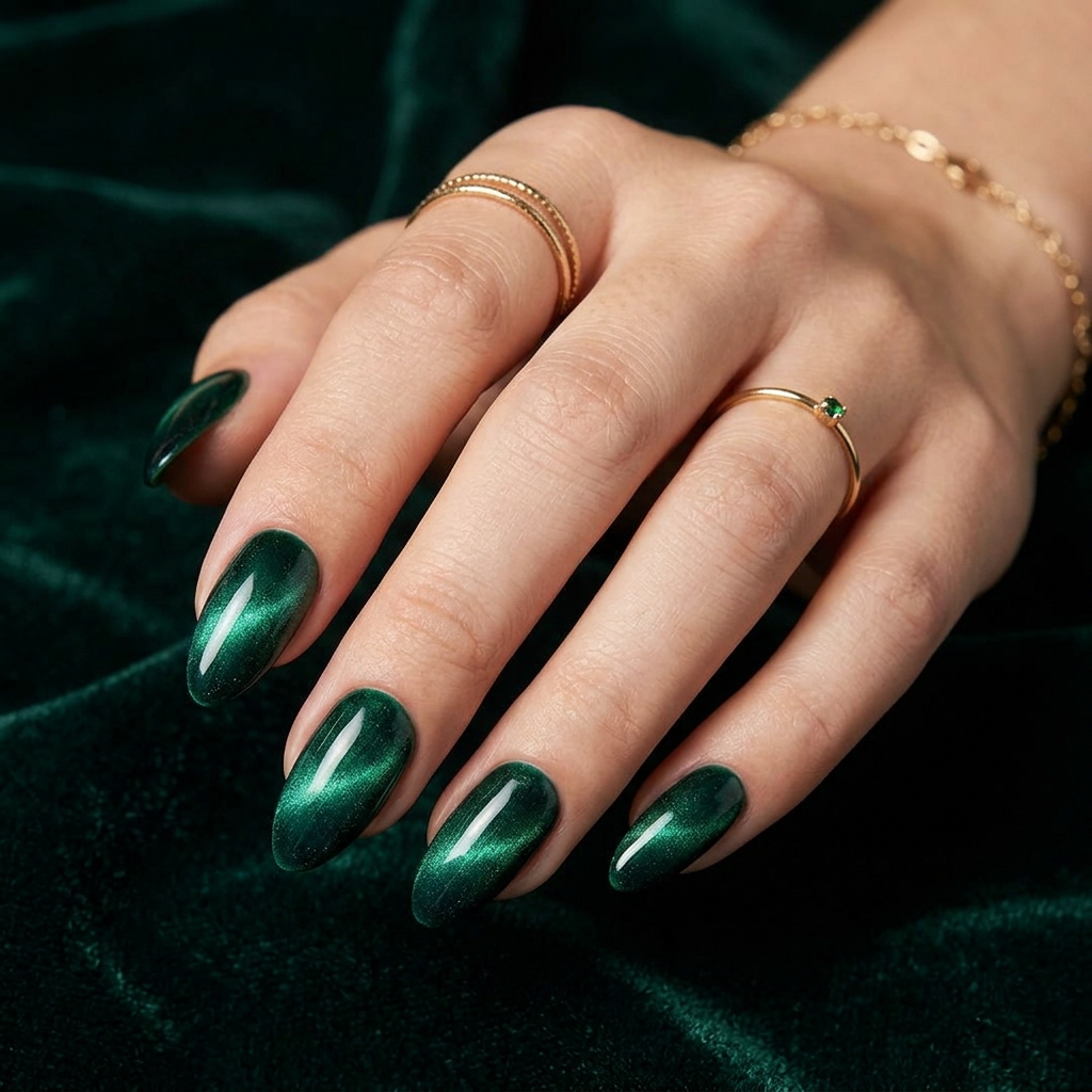 Cat Eye Nails Ideas: Your Ultimate Guide to Magnetic Nail Art 5 Green velvet cat eye nails 202605041636