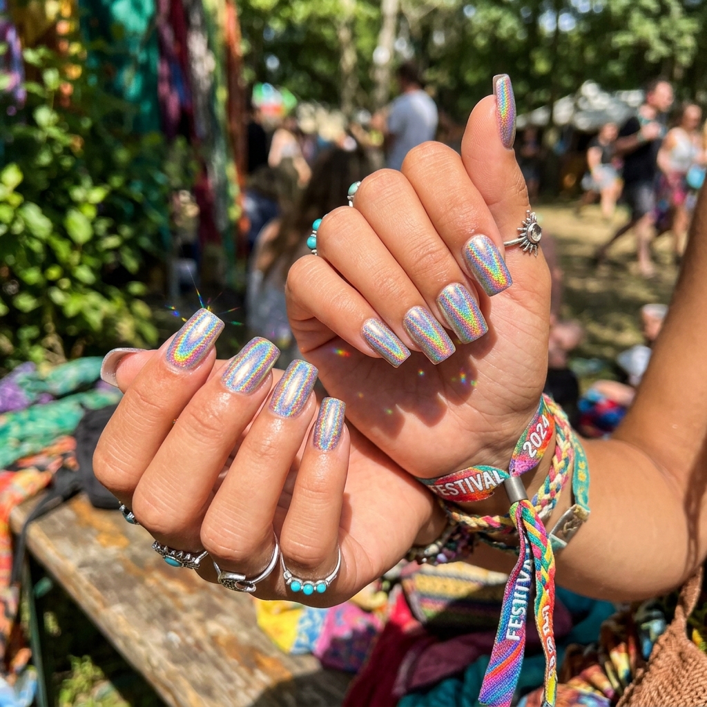 Holographic Square Nails