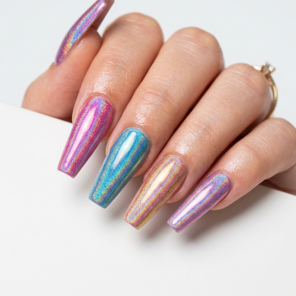 Coffin Nails Ideas: 27 Stunning Designs to Inspire Your Next Look 16 Holographic Coffin Nails Ideas