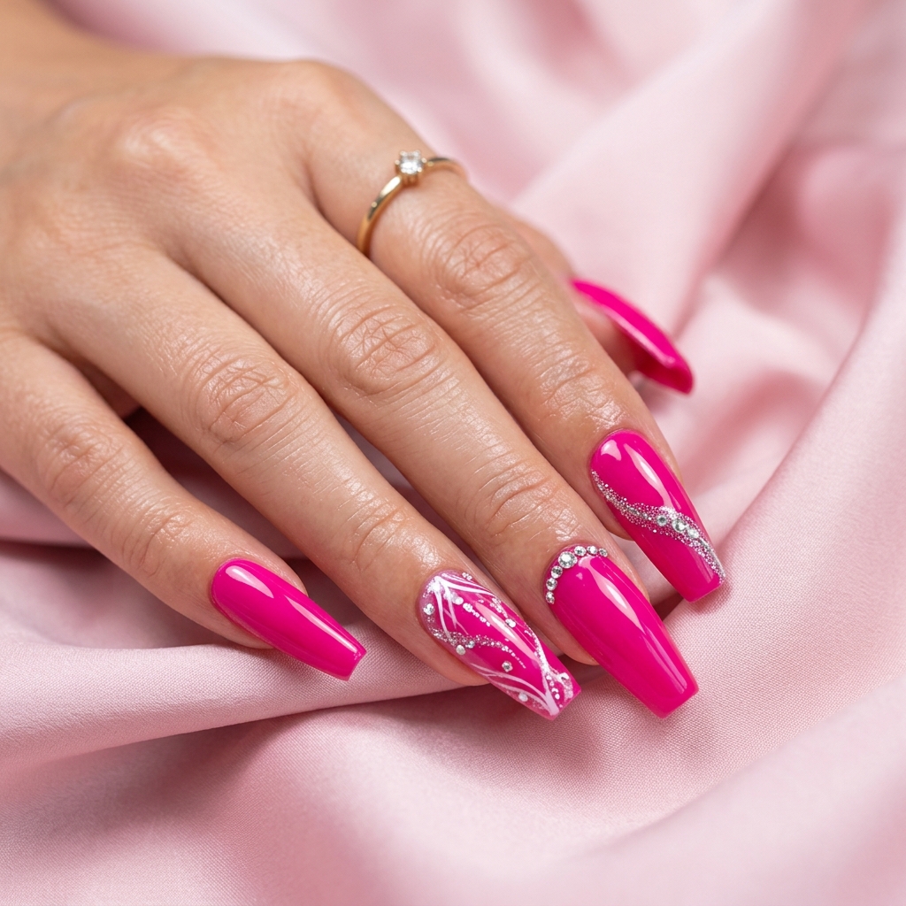 27 Pink Nails Ideas: The Ultimate Guide to Gorgeous Shades and Styles 4 Hot Pink Nail Art Idea