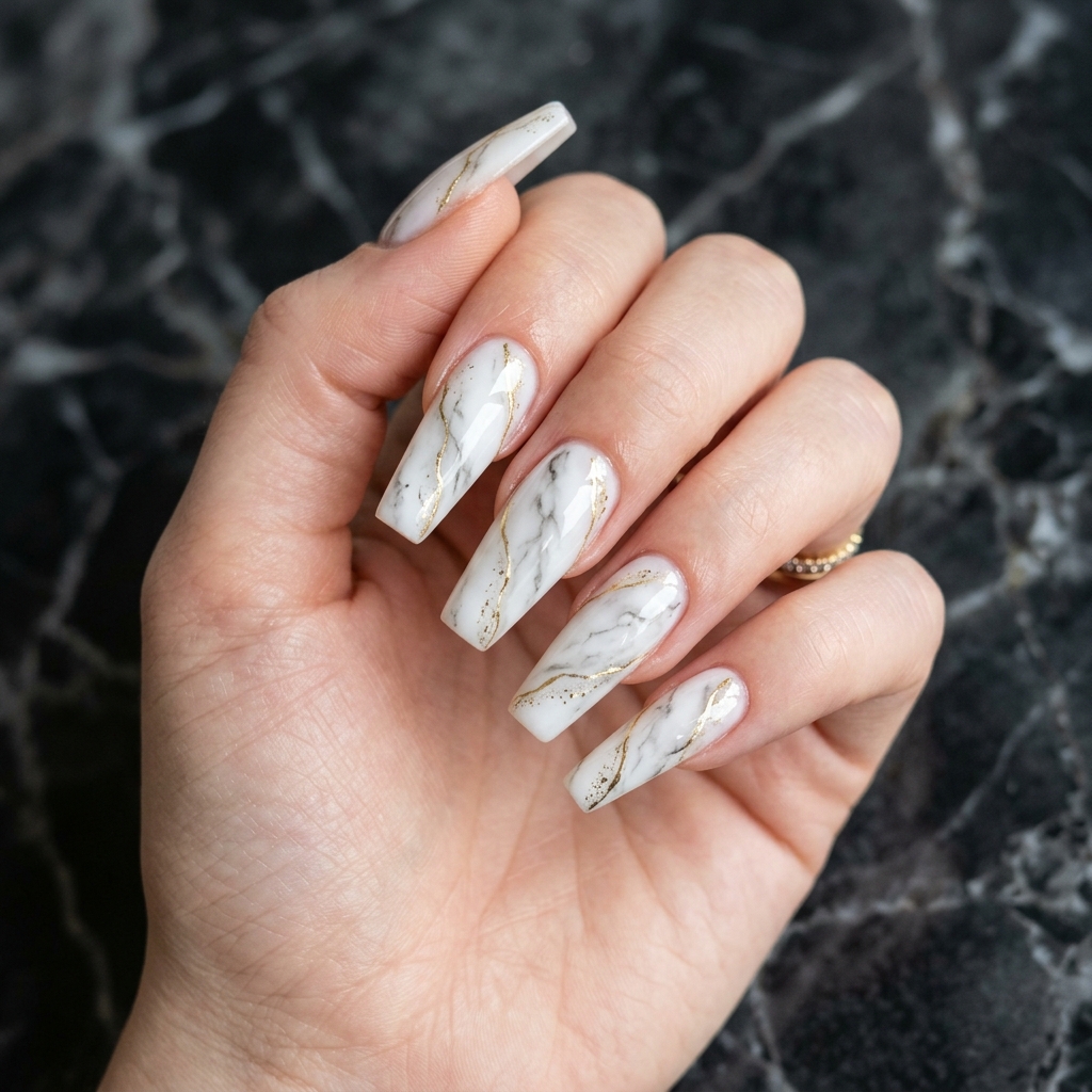 Coffin Nails Ideas: 27 Stunning Designs to Inspire Your Next Look 13 Marble Coffin Nails Ideas