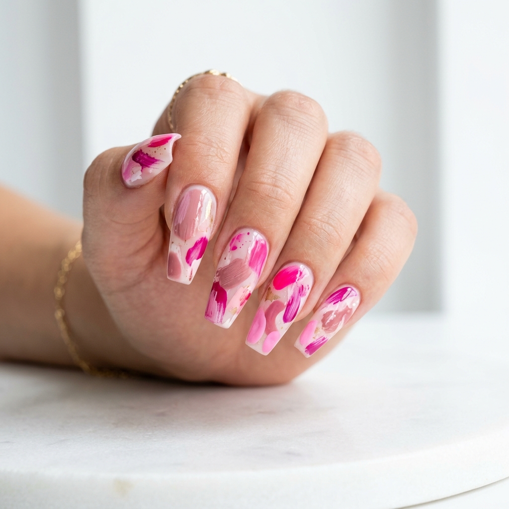27 Pink Nails Ideas: The Ultimate Guide to Gorgeous Shades and Styles 22 Pink Abstract Nail Art Idea