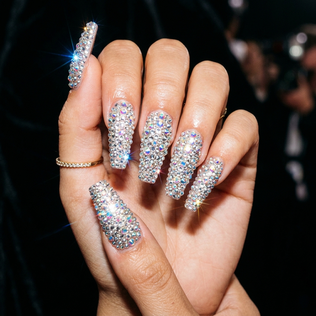 Rhinestone Acrylic Nails Ideas
