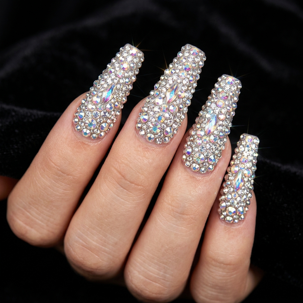 Coffin Nails Ideas: 27 Stunning Designs to Inspire Your Next Look 23 Rhinestone Coffin Nails Ideas