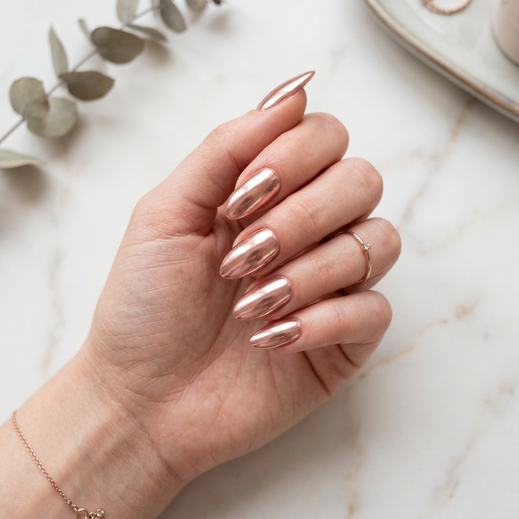 Chrome Nails: 27 Stunning Ideas to Inspire Your Next Manicure 6 Rose Gold Chrome Nails