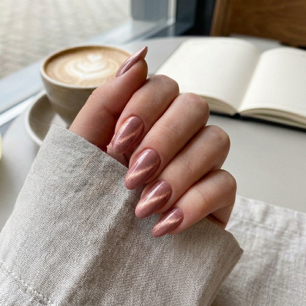 Cat Eye Nails Ideas: Your Ultimate Guide to Magnetic Nail Art 6 Rose gold cat eye nails 202605041850
