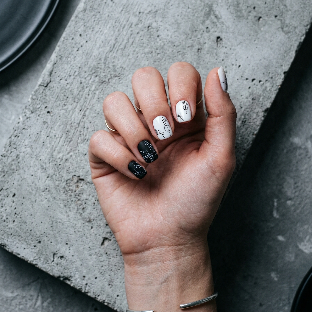 Short Nail Designs in Black and White