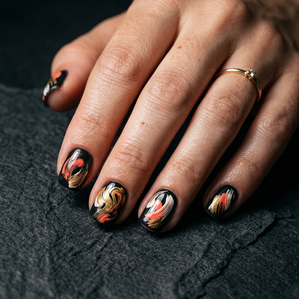 Short Nail Designs with Abstract Art