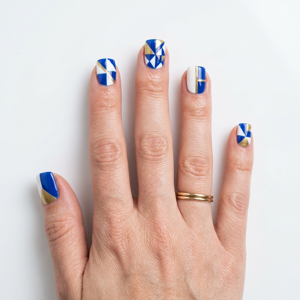 Short Nail Designs with Geometric Patterns