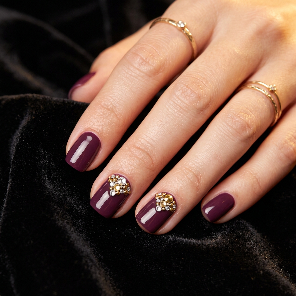 Short Nail Designs with Rhinestones