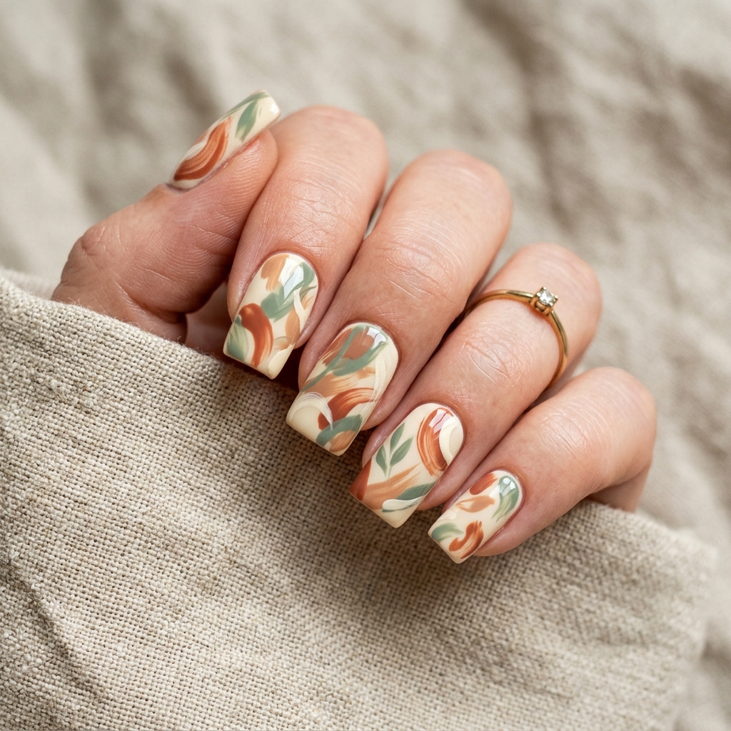 Square Nails with Abstract Designs