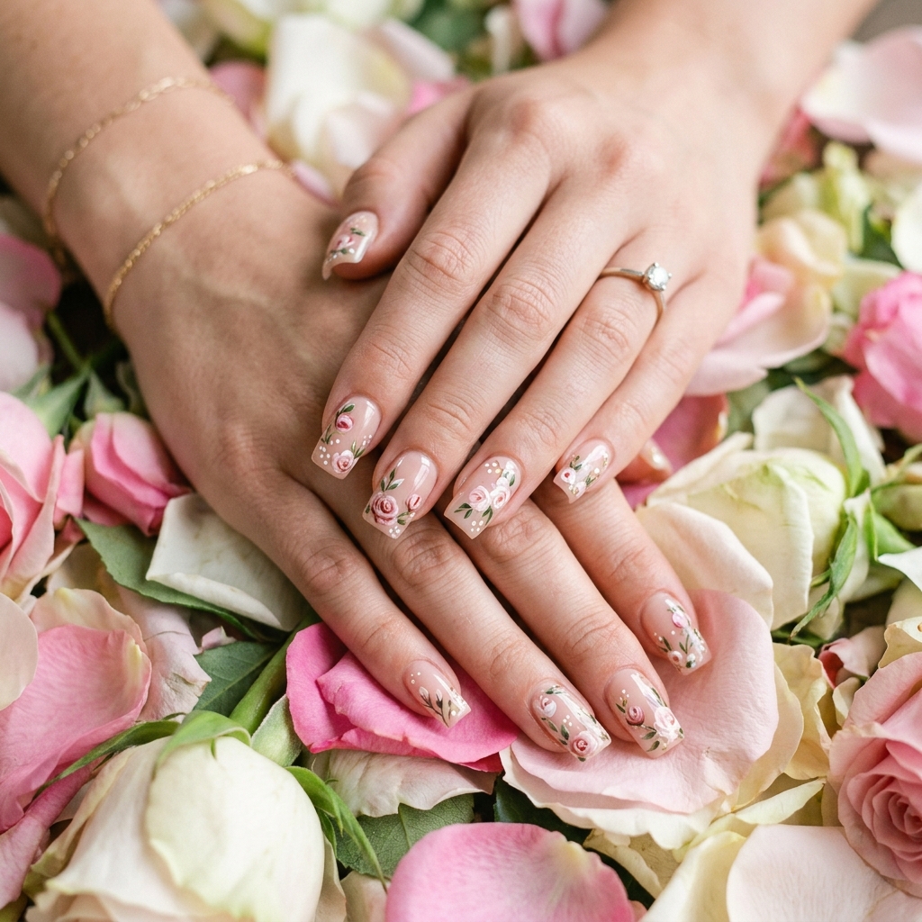 Square Nails with Flowers