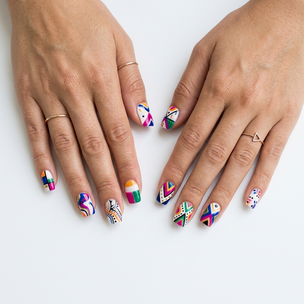 Square Nails with Nail Art
