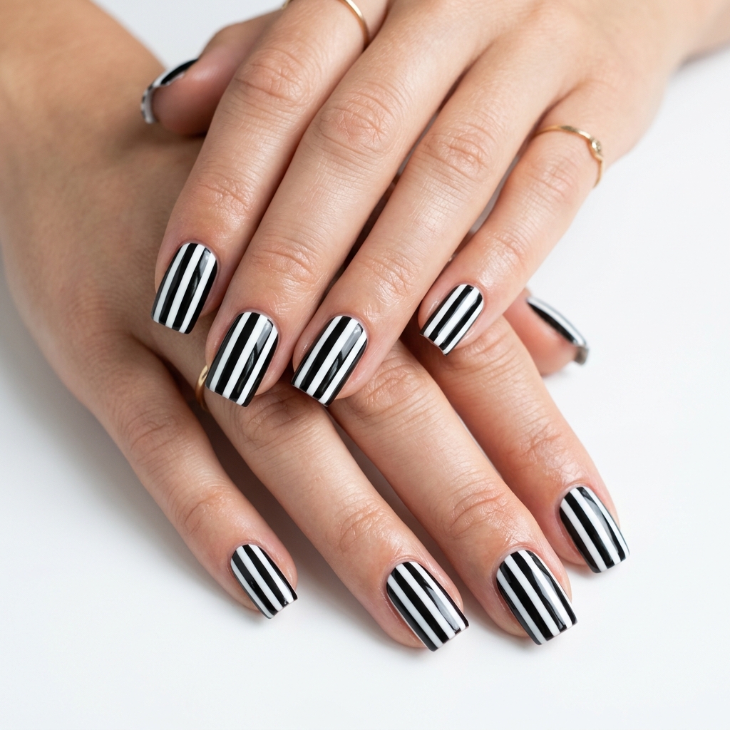 Square Nails with Stripes