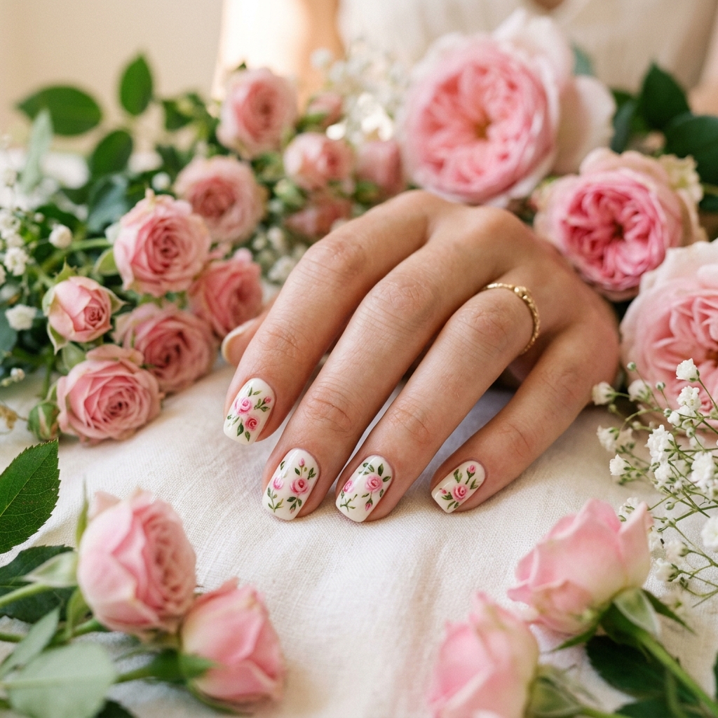 Short Nail Designs with Flowers