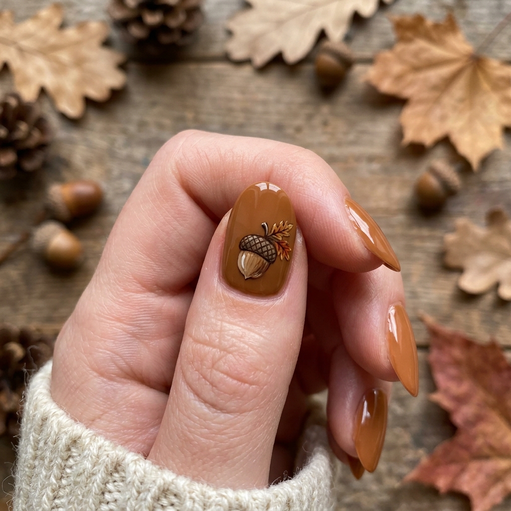 Thanksgiving Nails Ideas: The Ultimate Guide to Festive Manicures This Season 11 Acorn Accent Thanksgiving Nail Ideas