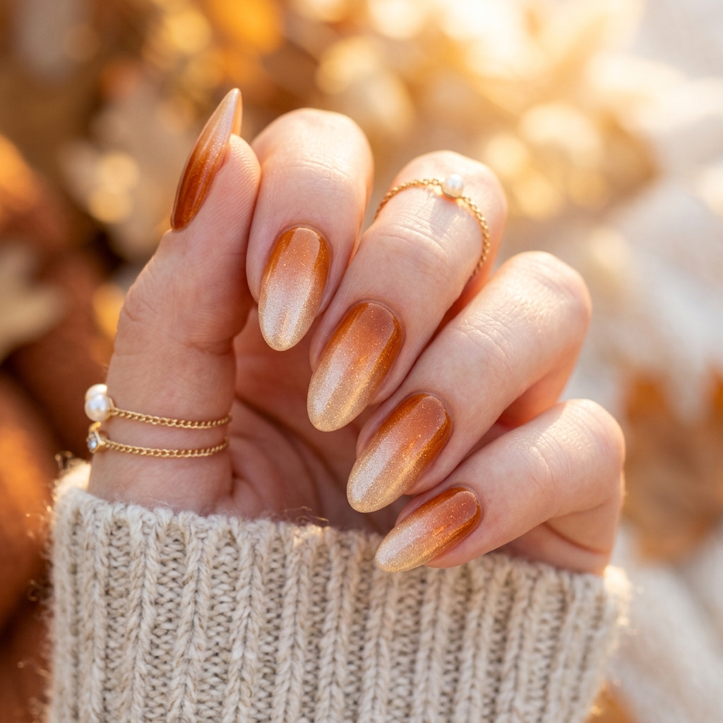 30 Fall Ombre Nails Ideas That Are Simply Stunning 14 Amber and Champagne Ombre Nails