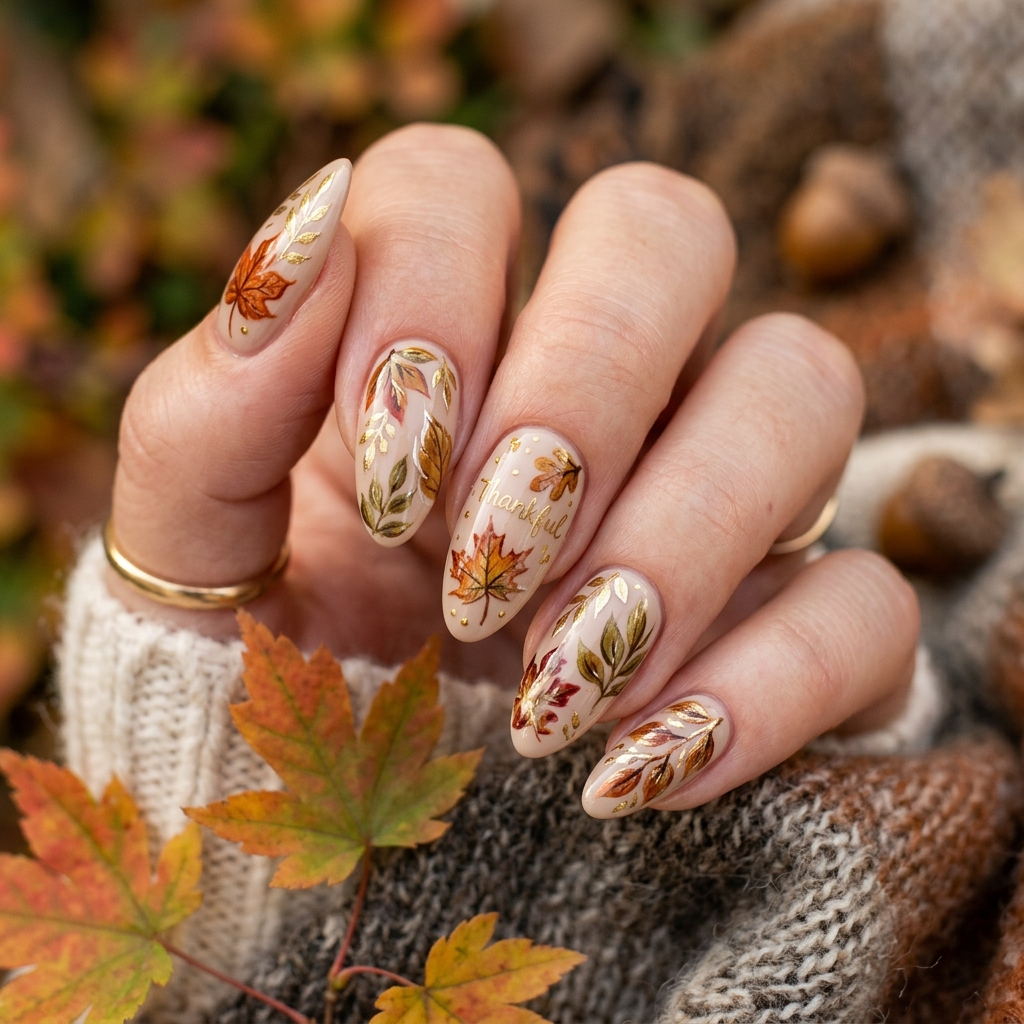 Thanksgiving Nails Ideas: The Ultimate Guide to Festive Manicures This Season 3 Autumn Leaves Thanksgiving Nails Ideas