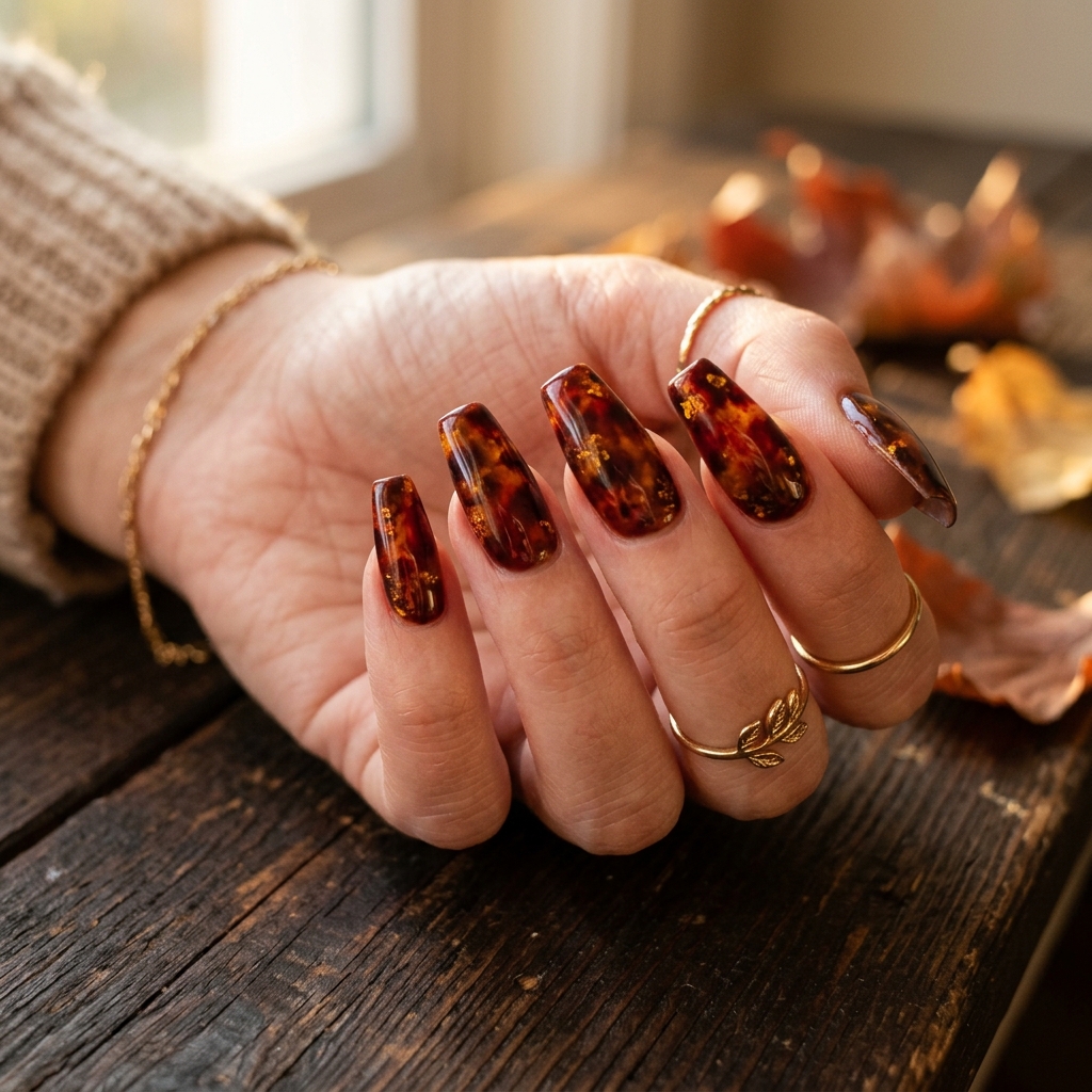 27 Beautiful Tortoise Shell Nails Ideas to Inspire Your Next Manicure 7 Autumn Tortoise Shell Nails 202605181713