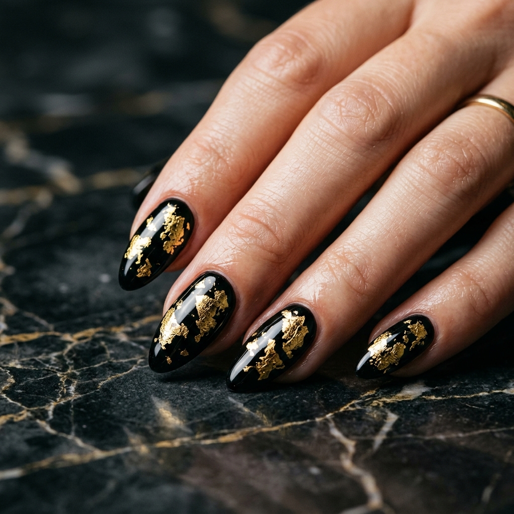 27 Stunning New Year Nails Ideas to Ring in the New Year in Style 3 Midnight Black and Gold Nails Ideas