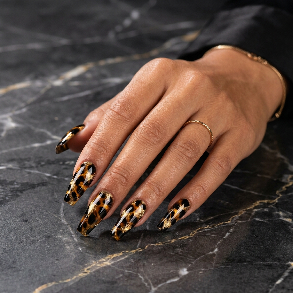 27 Beautiful Tortoise Shell Nails Ideas to Inspire Your Next Manicure 3 Black gold tortoise shell nails 202605181712