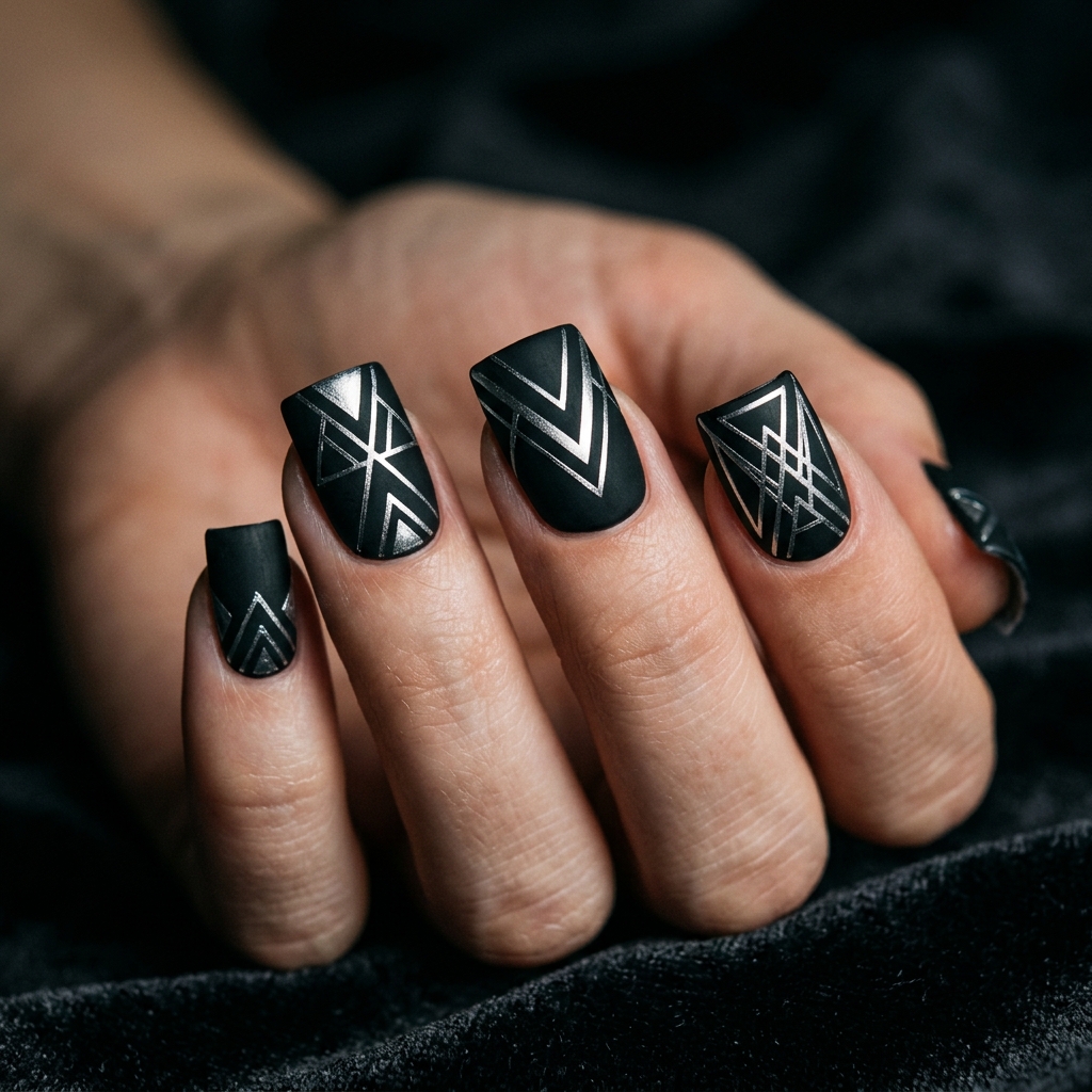 27 Stunning New Year Nails Ideas to Ring in the New Year in Style 18 Black and Silver Geometric Nails Ideas