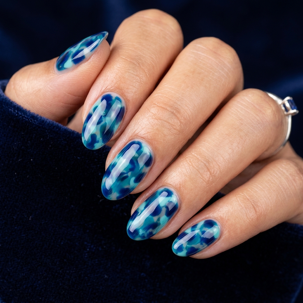 27 Beautiful Tortoise Shell Nails Ideas to Inspire Your Next Manicure 16 Blue Tortoise Shell Nails 202605181719