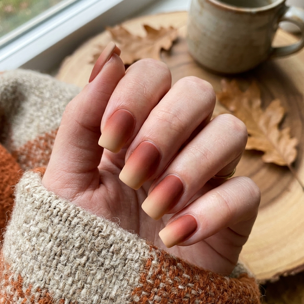 30 Fall Ombre Nails Ideas That Are Simply Stunning 26 Brick Red and Warm Beige Ombre Nails