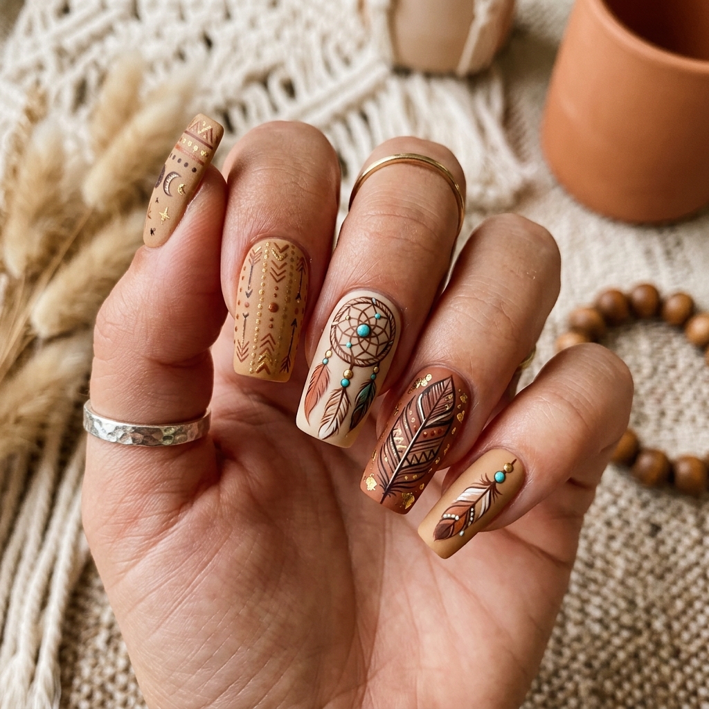 Brown Nail Designs Ideas: 30 Stunning Looks to Inspire Your Next Manicure 19 Brown Boho Nail Designs Ideas