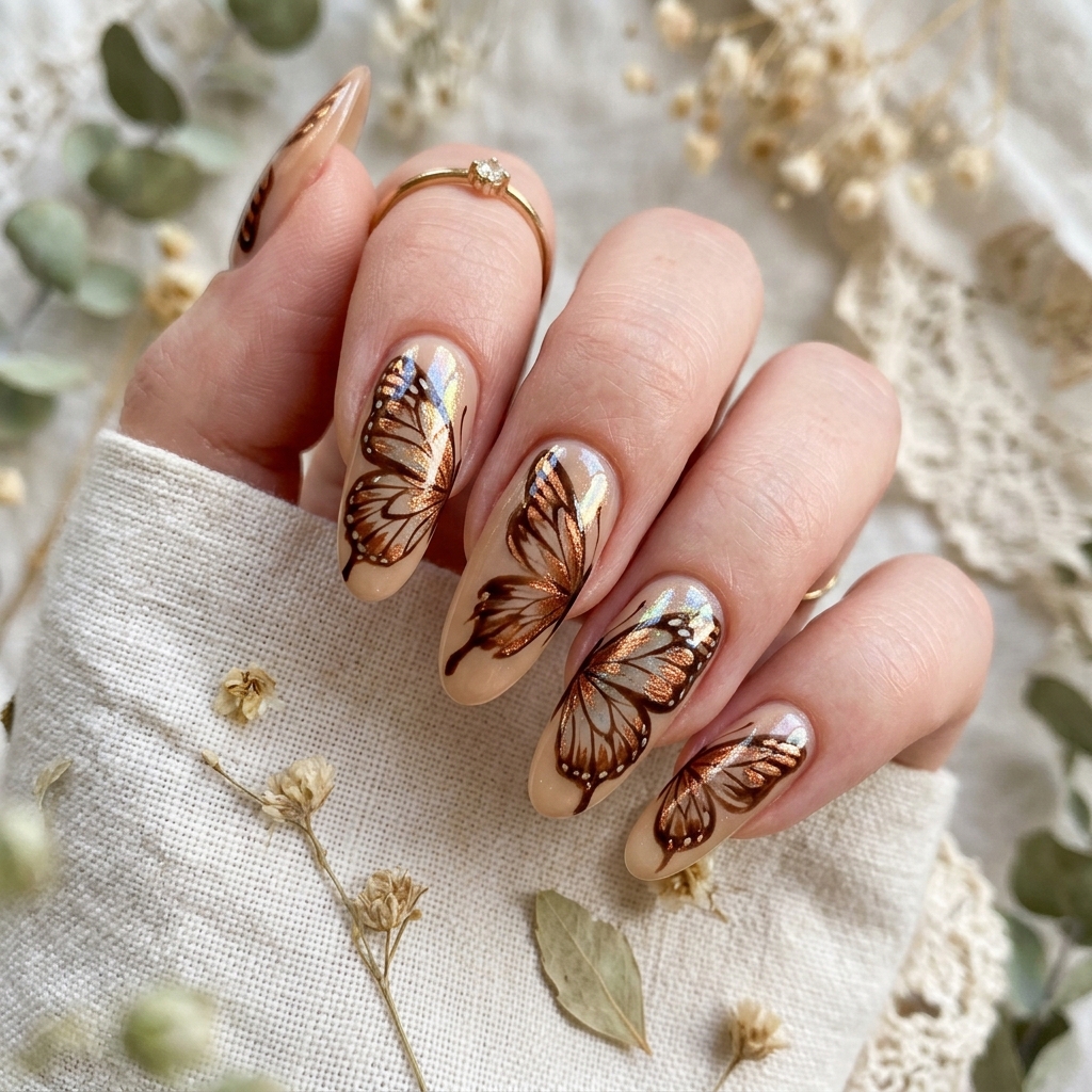 Brown Nail Designs Ideas: 30 Stunning Looks to Inspire Your Next Manicure 17 Brown Butterfly Nail Designs Ideas