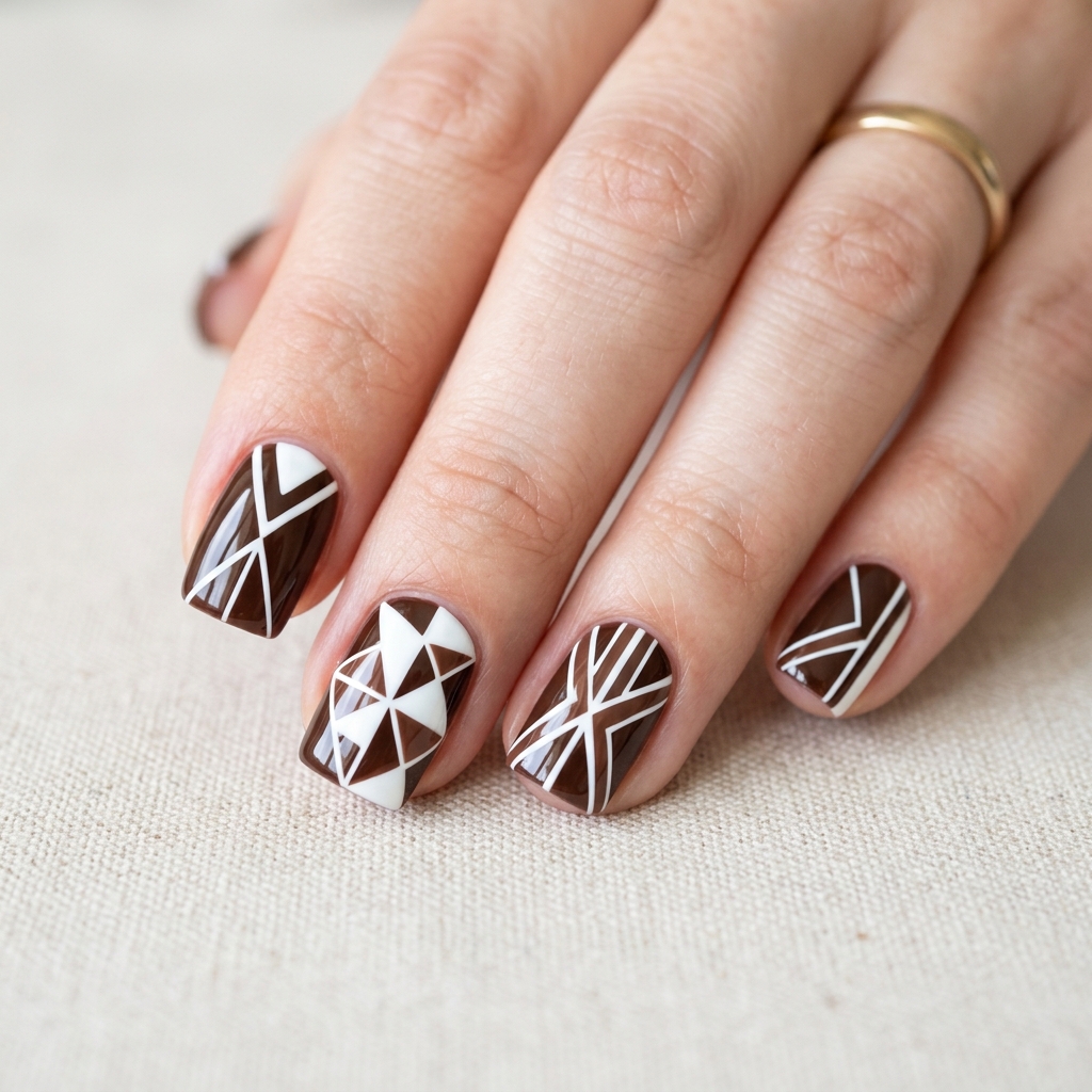 Brown Nail Designs Ideas: 30 Stunning Looks to Inspire Your Next Manicure 9 Brown Geometric Nail Designs Ideas
