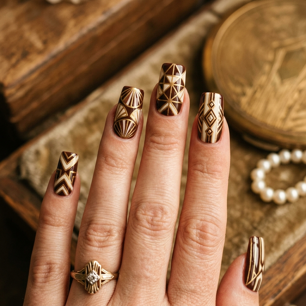 Brown Nail Designs Ideas: 30 Stunning Looks to Inspire Your Next Manicure 31 Brown Vintage Nail Designs Ideas