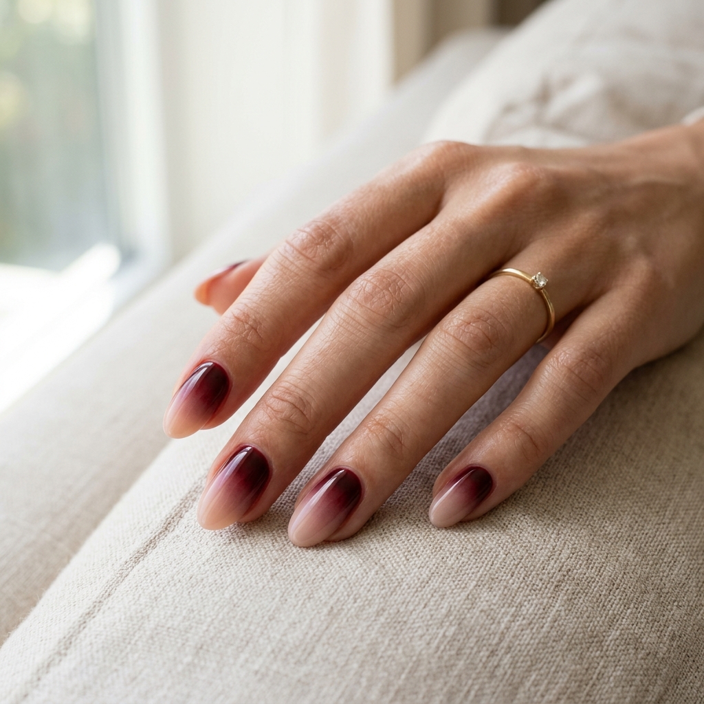 30 Fall Ombre Nails Ideas That Are Simply Stunning 3 Burgundy to Nude Fall Ombre Nails