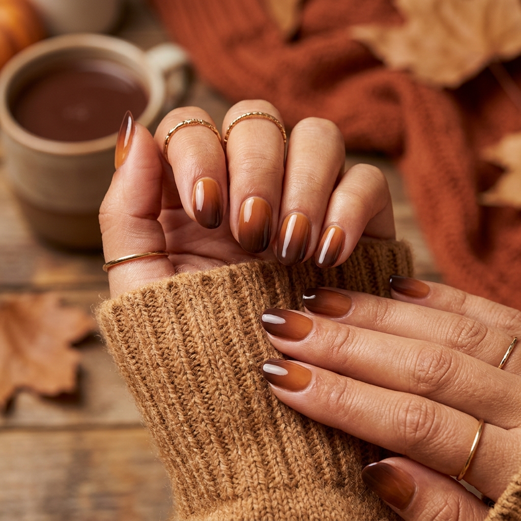 30 Fall Ombre Nails Ideas That Are Simply Stunning 6 Caramel and Chocolate Fall Ombre Nails