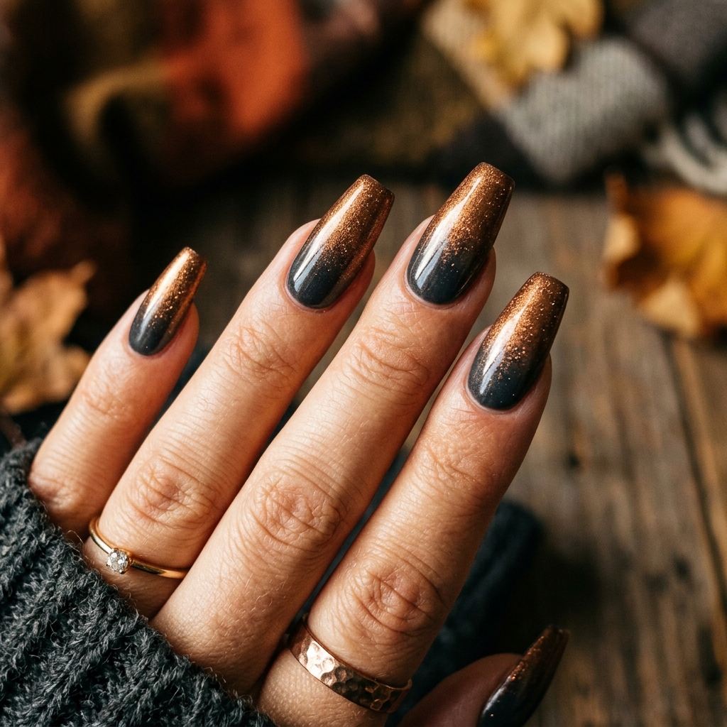 30 Fall Ombre Nails Ideas That Are Simply Stunning 25 Charcoal and Bronze Fall Ombre Nails