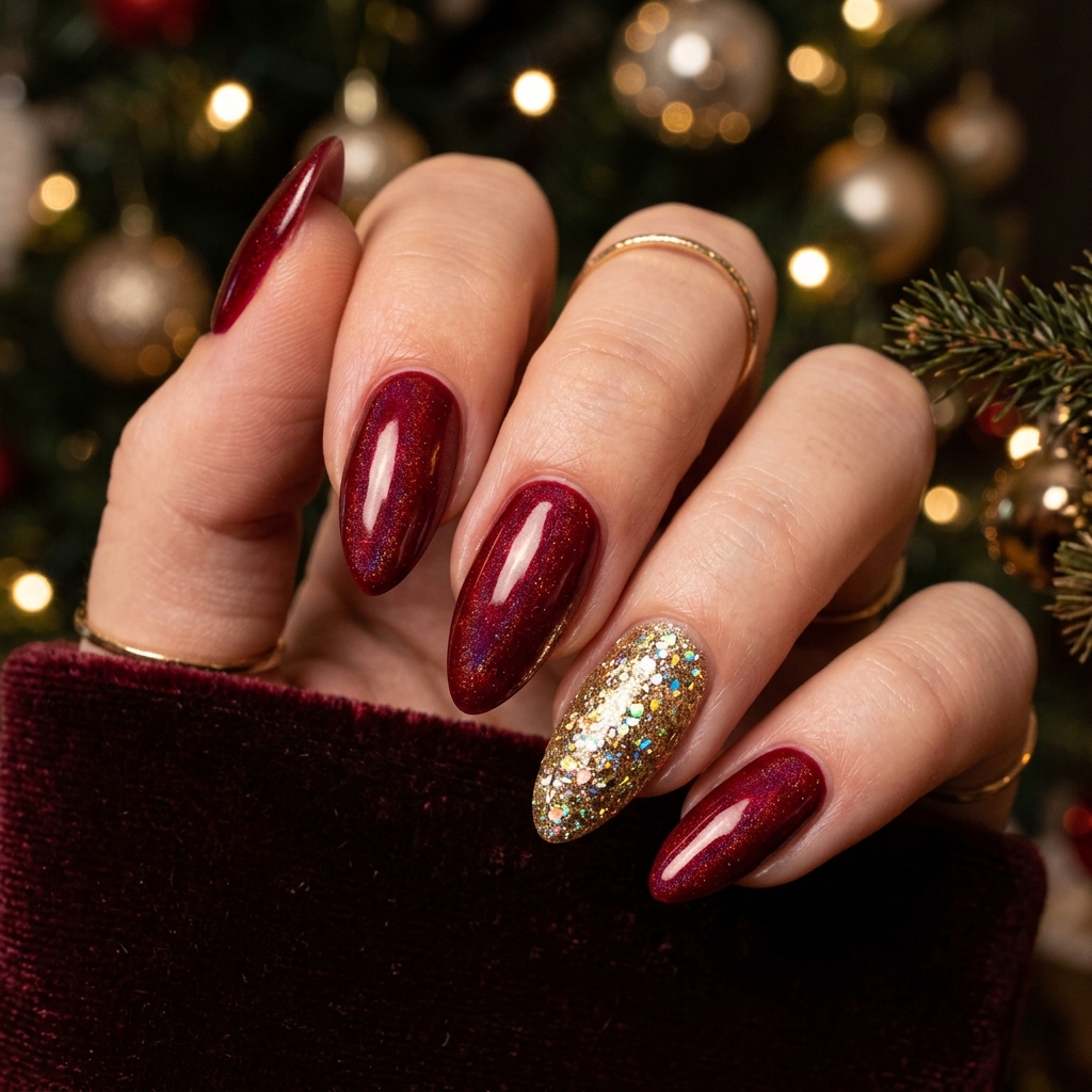 Christmas Nail Ideas with Glitter and Shimmer