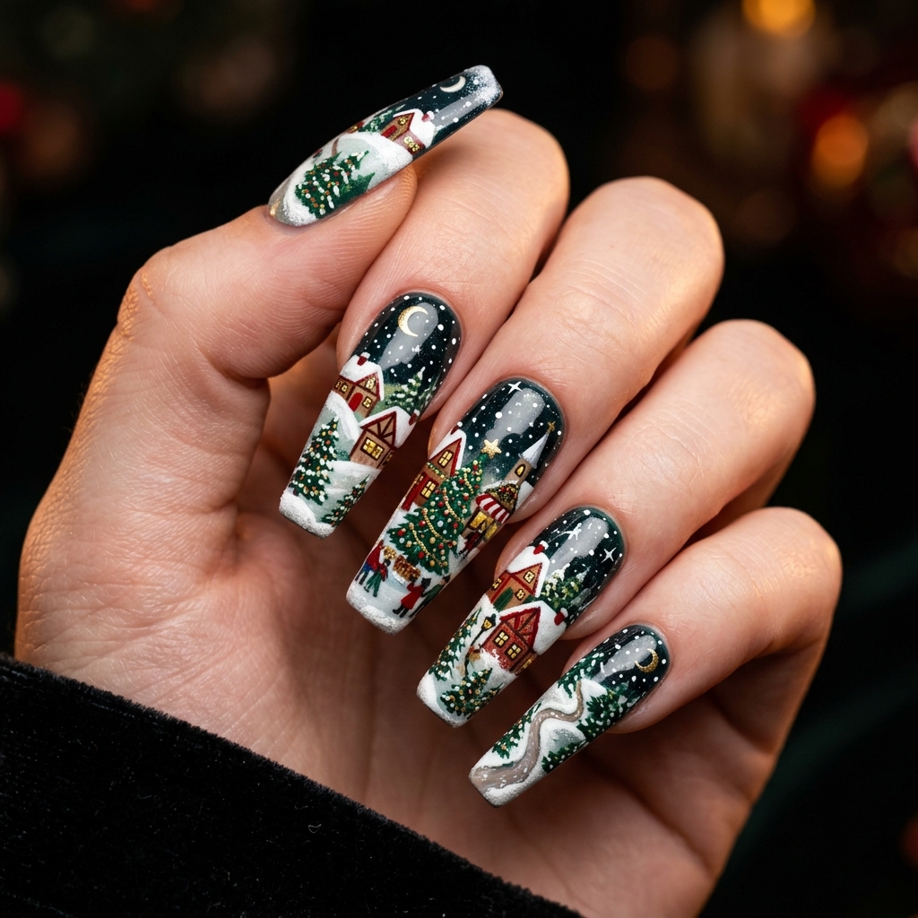 Christmas Nail Ideas for Coffin and Almond Shapes
