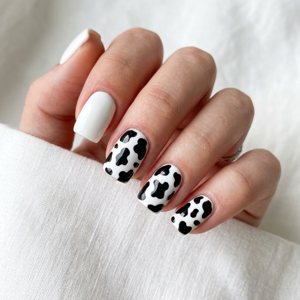 27 Cute Nail Designs: The Ultimate Guide to Sweet, Stylish, and Creative Nail Ideas 16 Cow print nail art 202605132124