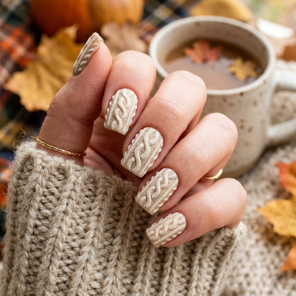 Thanksgiving Nails Ideas: The Ultimate Guide to Festive Manicures This Season 20 Cozy Sweater Texture Thanksgiving Nails Ideas