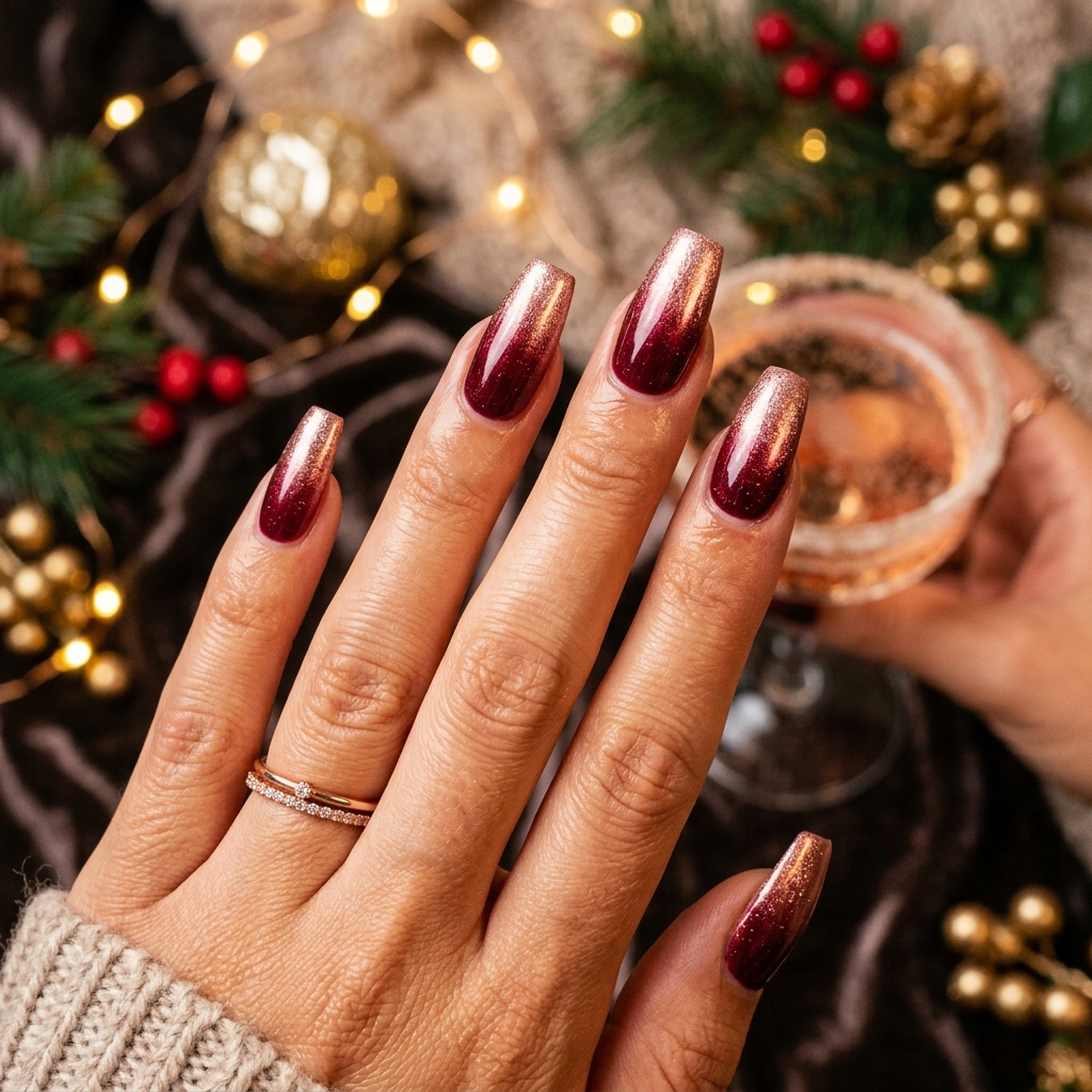 30 Fall Ombre Nails Ideas That Are Simply Stunning 18 Cranberry and Rose Gold Fall Ombre Nails