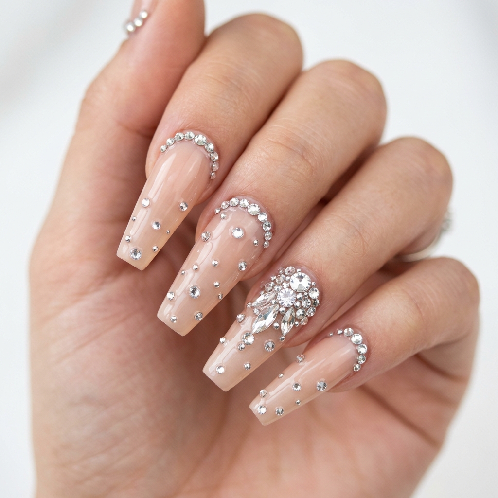 27 Stunning New Year Nails Ideas to Ring in the New Year in Style 16 Crystal Rhinestone New Year Nails Ideas
