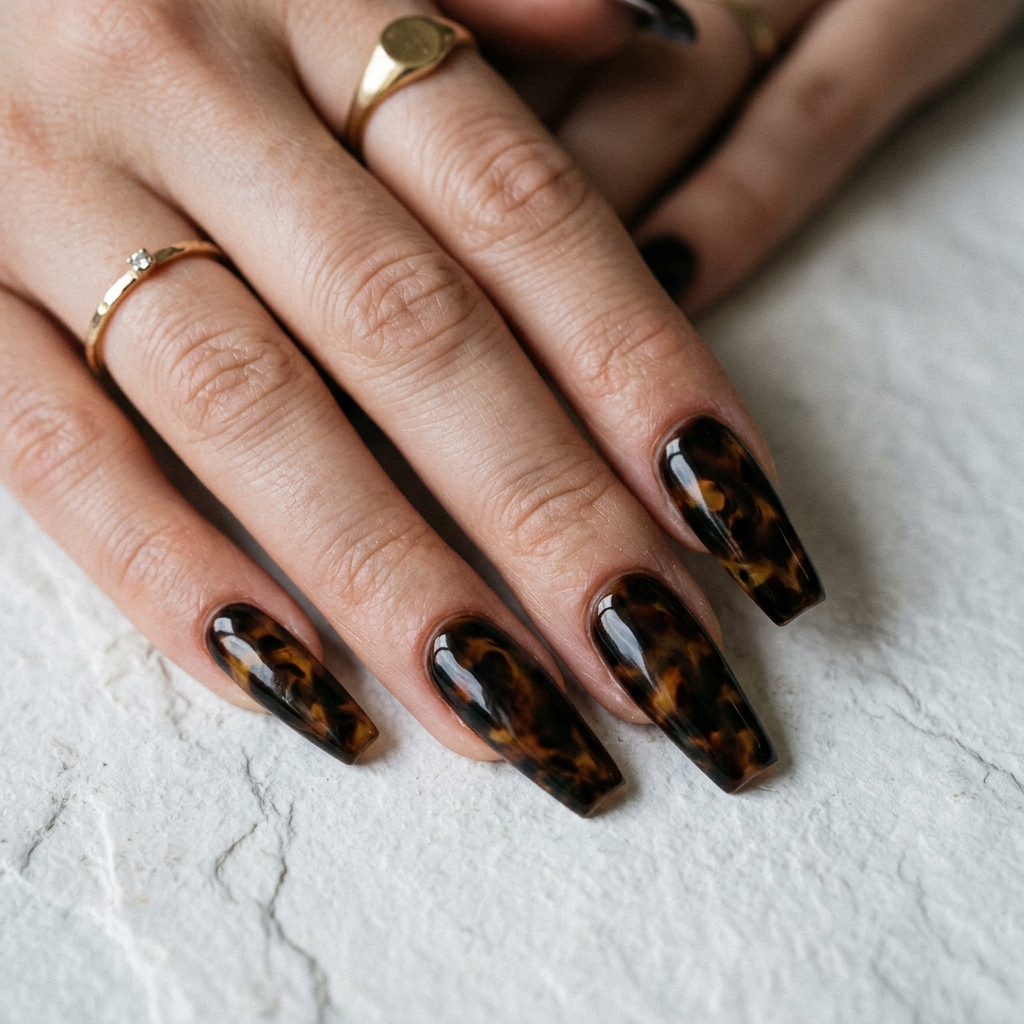 27 Beautiful Tortoise Shell Nails Ideas to Inspire Your Next Manicure 23 Dark Tortoise Shell Nails 202605181726